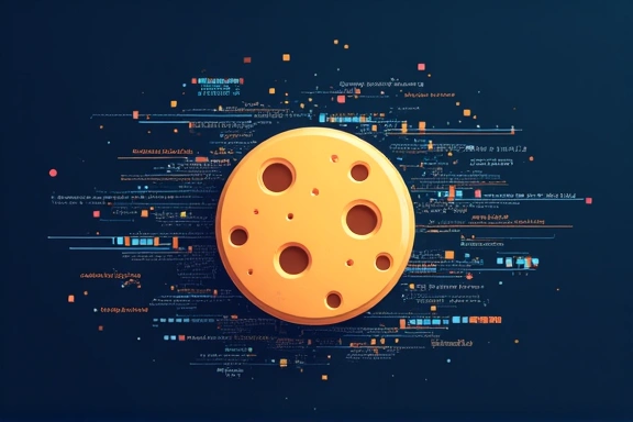 Ilustración de una galleta (cookie) digital con datos fluyendo alrededor, simbolizando el uso de cookies en la web.