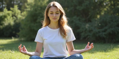 Mujer joven meditando en un entorno natural