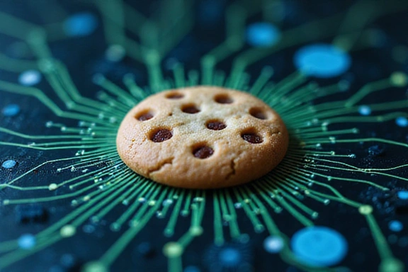 Ilustración de una galleta digital representando una cookie en un navegador web.