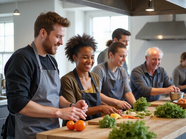Grupo de personas participando en una clase de cocina saludable